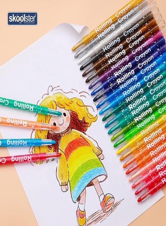 Skoolster Rolling Crayon Twistable Color Set | Non-Toxic Wax Crayons for Drawing & Coloring | Easy Grip| Toddlers & Children Bright &, Smooth Japanese Technology (Jeep-24, Pink) - Image 4